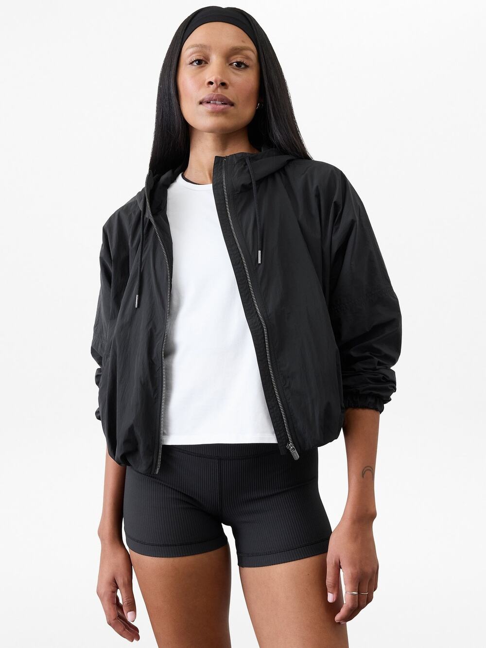 [Athleta] Black Day Drift Jacket Cropped Lightweight Windbreaker Size Medium M